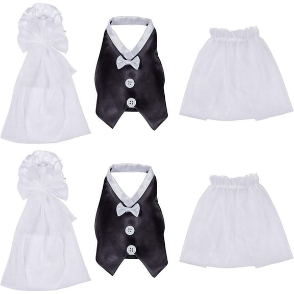 1bag 6pcs Bride and Groom Wine Bottle Covers Bridal Shower Gifts Wine Covers White Tulle Dress & Black Tuxedo Wine Bottle Decorations for Wedding Bachelorette Party Favor