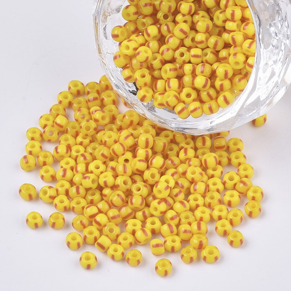 1bag 8/0 Grade A Round Glass Seed Beads Stripe Opaque Colours Seep golden 3~3.5x2~2.5mm Hole: 0.9mm about 15000pcs/bag