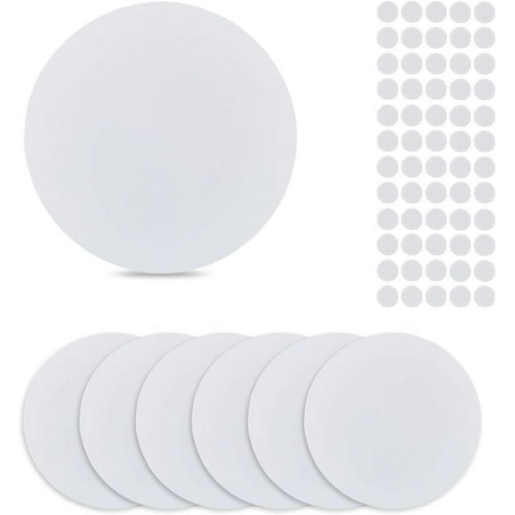1bag 8Pcs Plastic Flat Blank Wall Hole Cover Sheets with 60PCS Plastic Stickers 5.98inch PVC Material Dustproof Cover Plate Flat Round Frosted Blank Plate for Wall Plasterboard Hole Covering