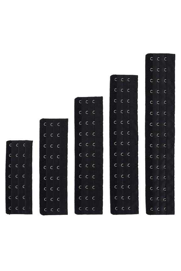 1bag 8pcs 5 styles Polyester Women's 3 Rows x 7/9/11/13/15 Hooks Longline Corset Bra Extender for Bustiers Shapewear Waist Cincher with Stainless Steel Rings & Hooks Black 134~286x50~52x2~3.5mm