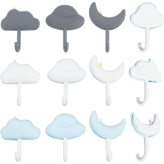 1bag 9pcs Adhesive Wall Hooks Utility Hook Heavy Duty Moon Clouds Wall Hangers 3 colors Sky Theme Traceless Adhesive Wall Hooks for Robe Towel Keys Bags Decorative Backpack Hat Scarf Belt