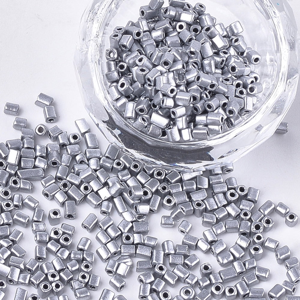 1bag Baking Paint Glass Beads Cube Gray 2~6x2x2mm Hole: 0.8mm about 30000pcs/bag
