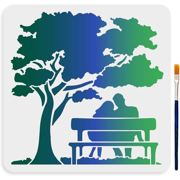1bag Couple Under The Tree Stencil 11.811.8inch Sweet Romantic Lover Bench Templates Large Tree Family DIY Craft Template with Paint Brush for Wood Canvas Fabric Wall Furniture Decor