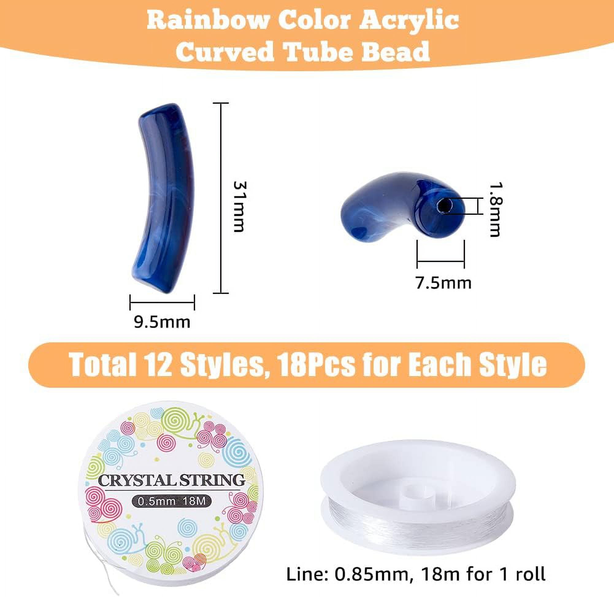 1bag Curved Chunky Bracelet Making Kit Including Imitation Acrylic Curved Tube Beads Elastic Thread Mixed color Beads: 216pcs/bag