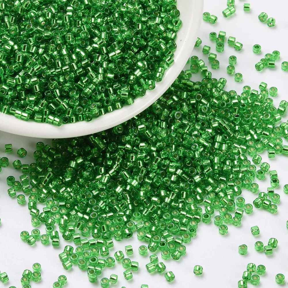1bag Cylinder Seed Beads Silver Lined Round Hole Uniform Size Green 2x1.5mm Hole: 0.8mm about 40000pcs/bag about 450g/bag