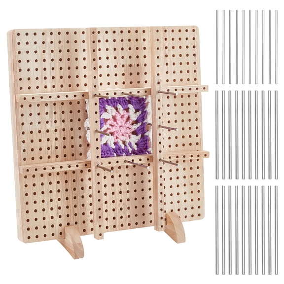 1bag DIY Knitting Tool sets including 1 set Rubber Wood Crochet Blocking Board 20pcs 304 Stainless Steel Bar Stainless Steel color 12.3~28x1~28x0.8~2cm