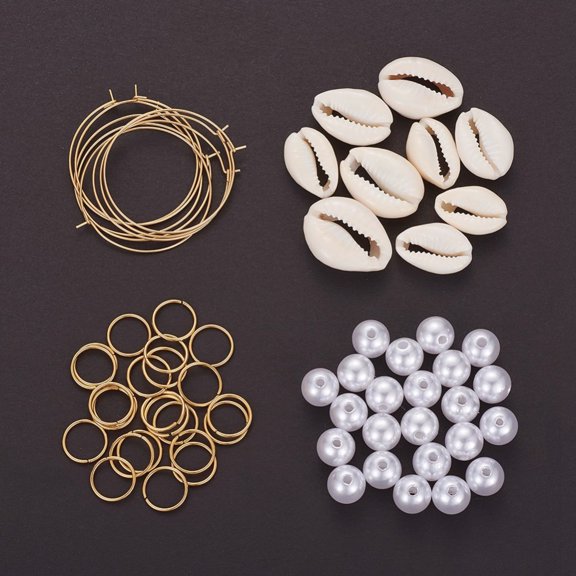 1bag Earring Making 304 Stainless Steel Hoop Earrings 304 Stainless Steel Jump Rings Open Jump Rings Imitation Pearl Acrylic Beads and Cowrie Shell Beads Mixed color 10mm