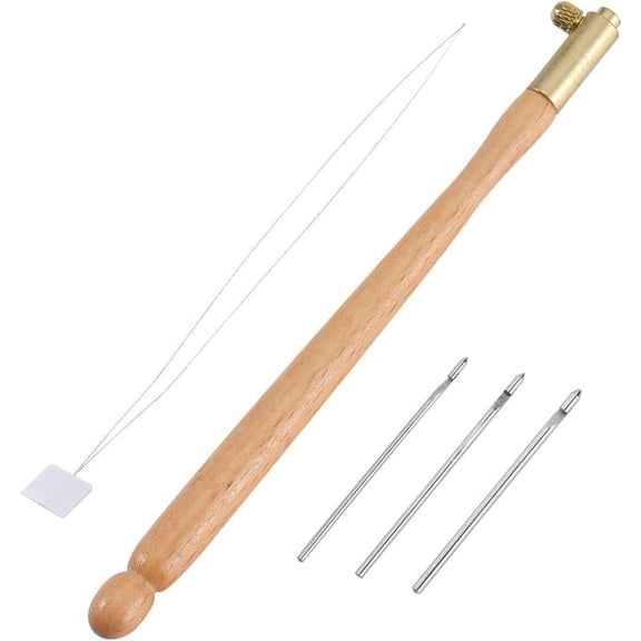 1bag French Embroidery Crochet Tools Including Wood Tambour Hooks Iron Threaders Embroidery Punch Needle Weaving Tools BurlyWood Beige