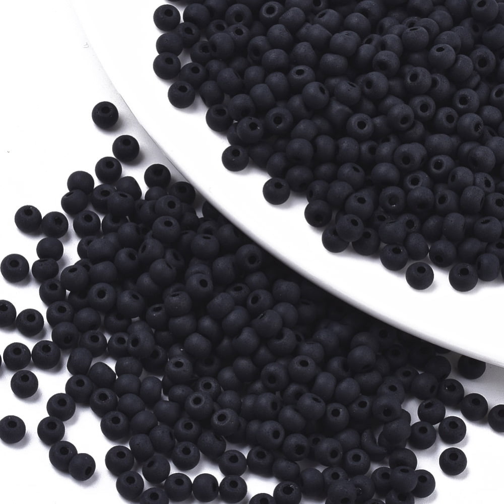 1bag Frosted Colours Glass Beads Opaque Colours Round Black 4x3mm Hole: 1mm about 4500pcs/bag