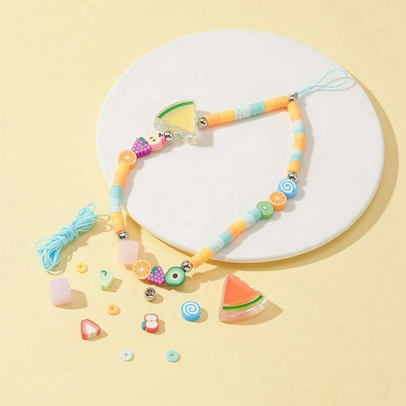 1bag Fruit Stretch Bracelet Making Kit Including Orange & Disc Polymer Clay & Plastic Round & Acrylic Cube Beads Nylon Thread Cord Mixed color 454pcs/bag