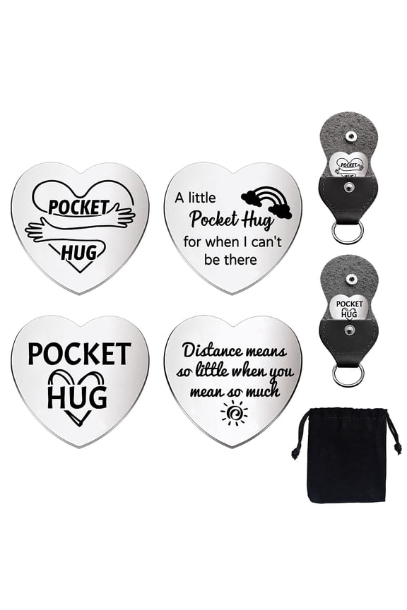 1bag Heart Double-Sided Engraved Stainless Steel Commemorative Decision Maker Coin set Pocket Hug Coin Inspirational Quote Coin with Imitation Leather Keychain Storage Pouch