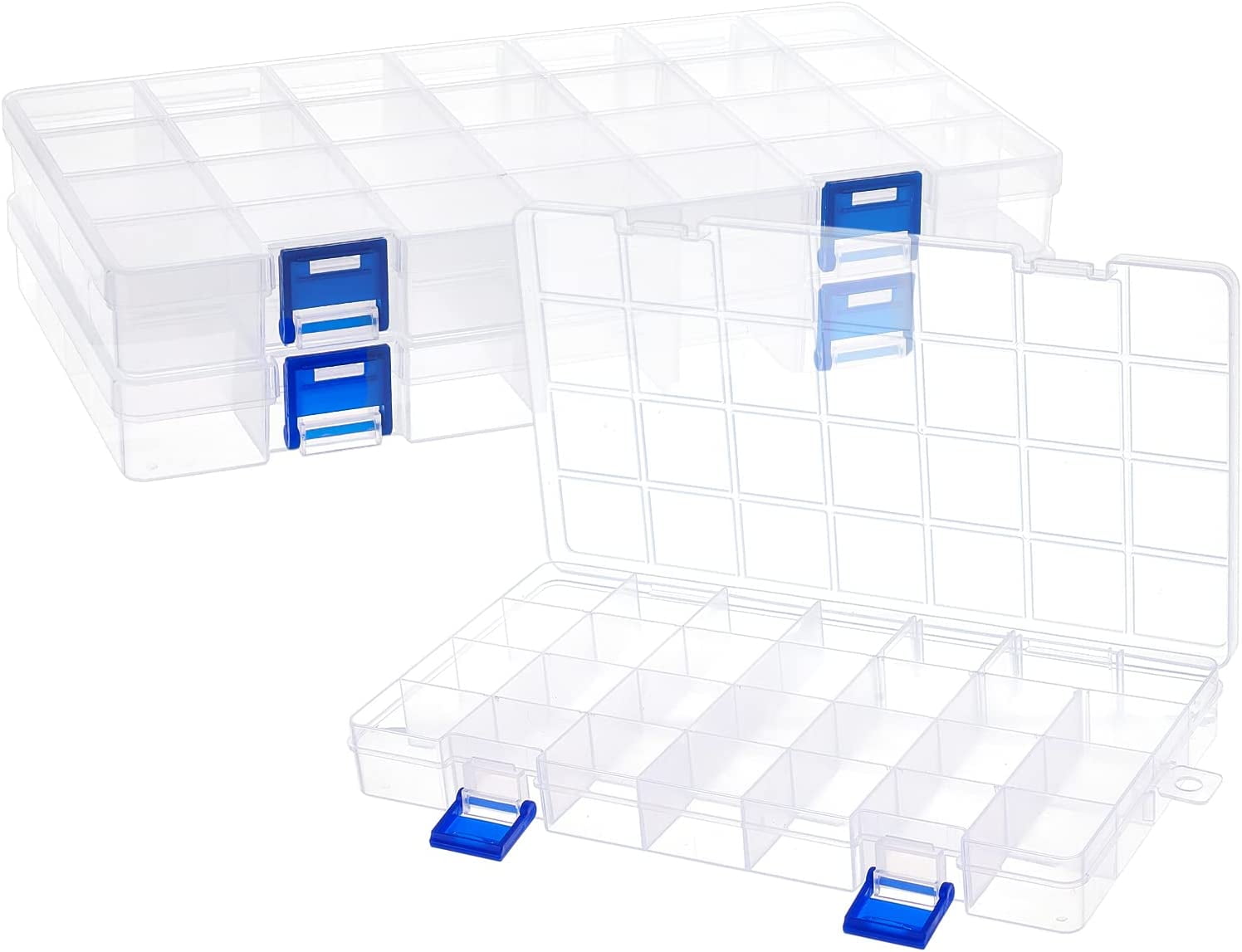 1bag PH 3 Pack Plastic Organizer Box 28 Grids Bead Organizer with Dividers Adjustable Clear Plastic Bead Case Storage Container for Jewelry Beads Earring Fishing Hook Small Accessories Clear