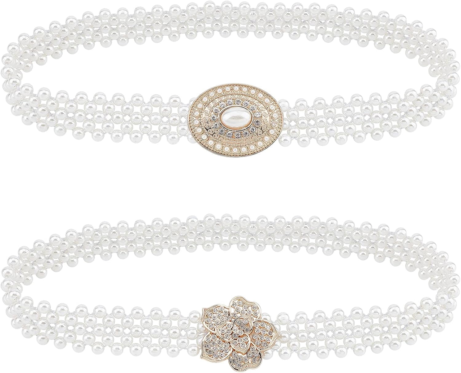 1bag Pearl Waist Belts for Women 2pcs Elastic Pearl Belts 