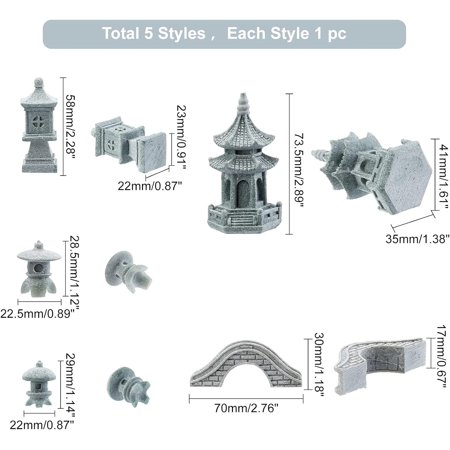 1bag SUPERFIDINGS 5 styles Pagoda Lantern Garden Statue Japanese Pagoda Lamp Lantern Stone Footbridge Figurines for Landscape Balcony Garden Patio Porch yard Art Ornament