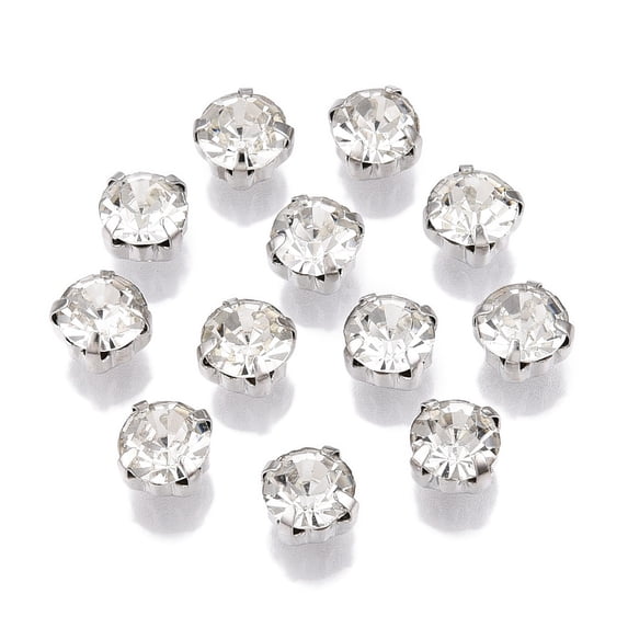 1bag Sew on Rhinestone Glass Rhinestone Montee Beads with Brass Prong Settings Garments Accessories Flat Round Platinum 7x5.5mm about 720pcs/bag