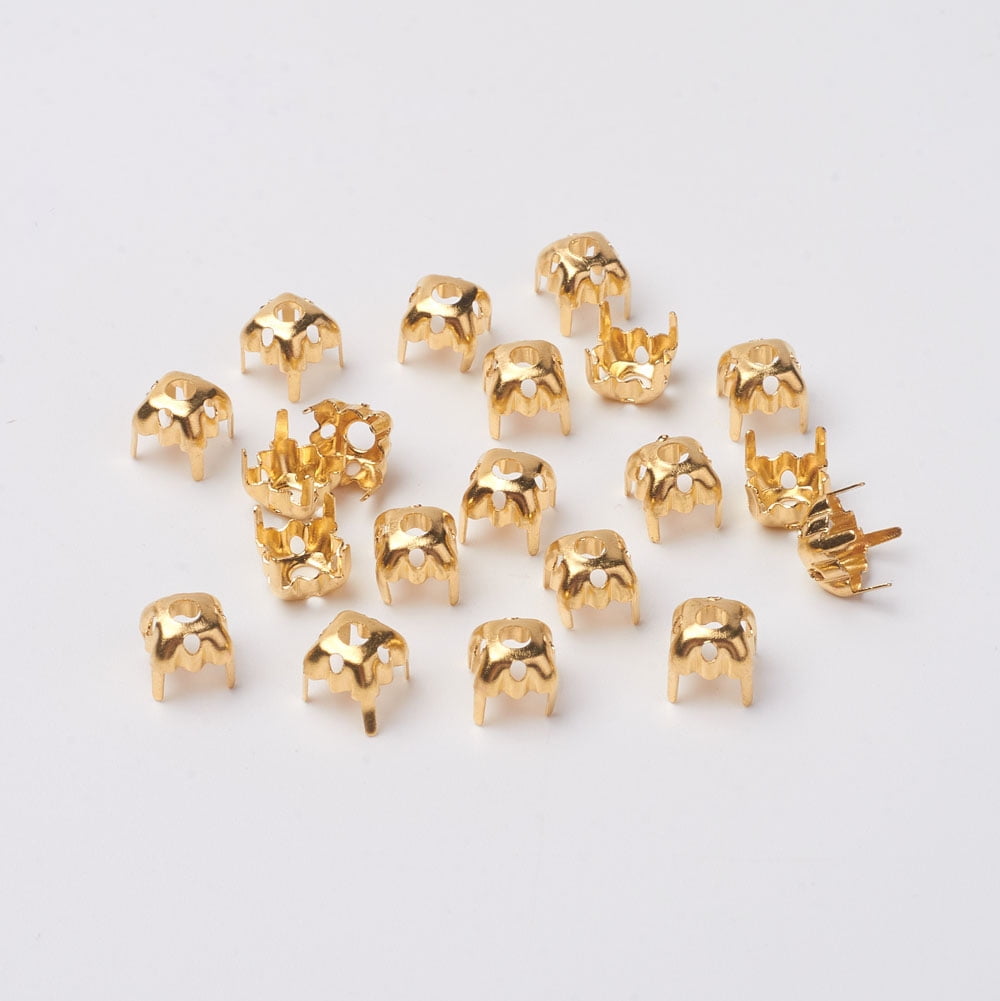 1bag Square Brass Sew on Prong Settings Rhinestone Claw Settings Golden 6x6x0.25mm Fit for SS28 Diamond Shape Rhinestone about 2000pcs/bag