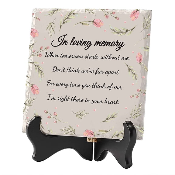 1bag in Loving Memory Memorial Gifts Flower Ceramic Tile Wooden Stand Memory Plaque Decor Sign