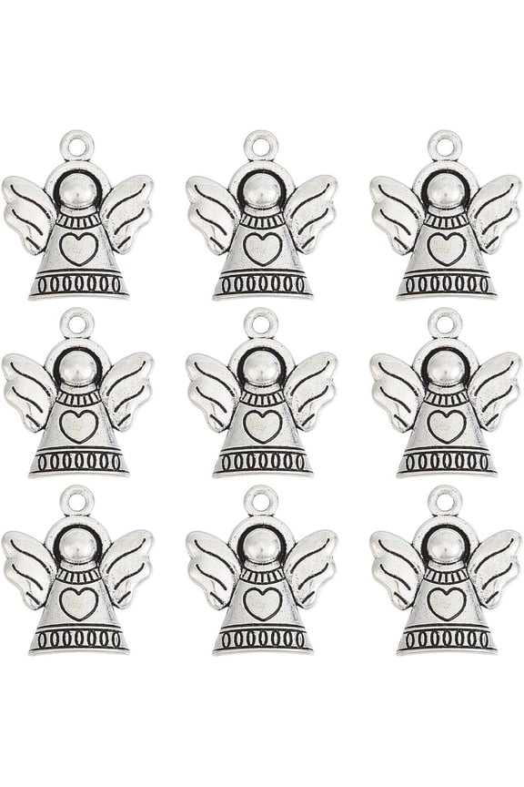 1box 1 BOX 120PCS Silver Guardian Angel Charm Bulk Christmas Angel Fairy Wing Charms Tibetan Alloy Metal Valentine Charms for Jewelry Making Charms Earrings Necklace Bracelets Diy Crafts Silver