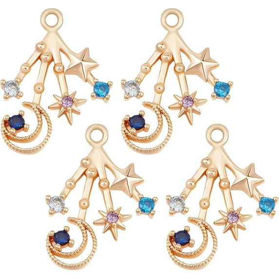 1box 1 Box 10Pcs Star and Moon Charms 18K Gold Plated Brass Colorful Cubic Zirconia Dangle Pendants for Earring Necklace Bracelet Jewellery Making