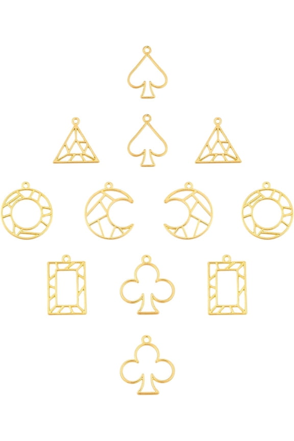 1box 1 Box 24Pcs 6 Styles Open Back Bezel Pendants Alloy Metal Hollow Pendant Flower Frame Triangle Round Rectangular Moom Shape for Jewelry Making Charms Earring Necklace Epoxy Resin Pressed