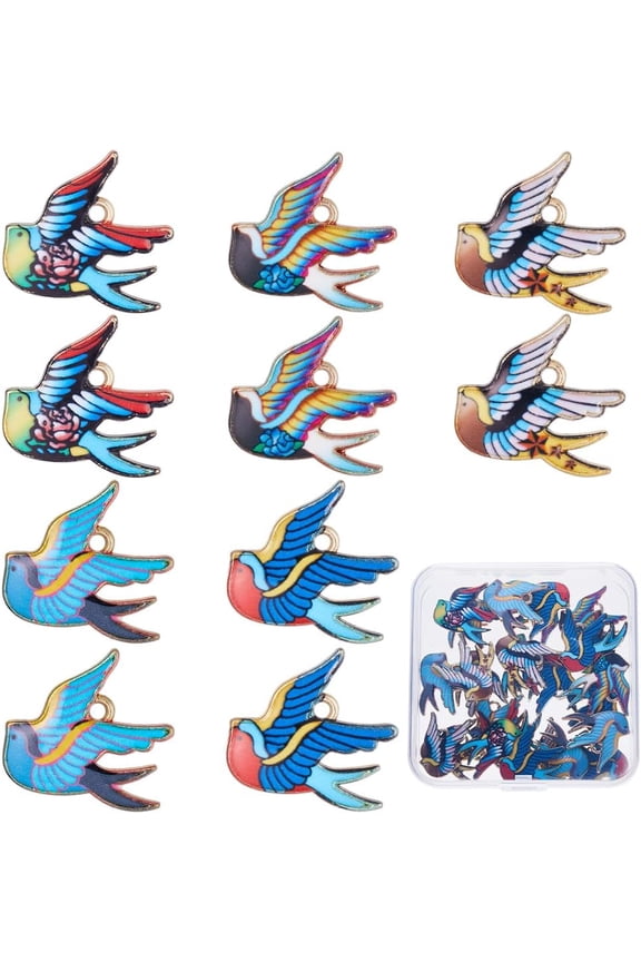 1box 1 Box 30Pcs 5 Colors Metal Bird Charm Bulk Enamel Animal Charms Alloy Swallow Goose Peaceful Doves Flying Birds Charm for Jewelry Making Charms Women DIY Necklaces Earrings Bracelets Crafts