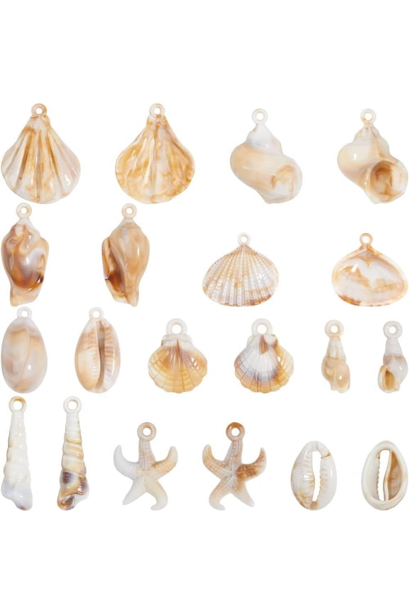 1box 1 Box 44Pcs Shell Charms Seashell Charms Bulk Summer Acrylic Spiral Starfish Conch Cowrie Ocean Sea Life Shell Pendants for Jewelry Making Necklace Bracelet Earring DIY Craft Beginners Colorful