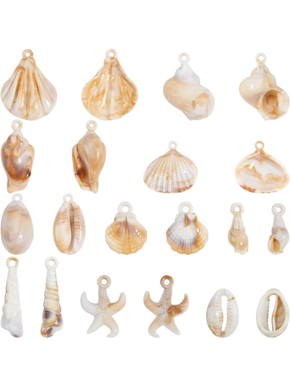 1box 1 Box 44Pcs Shell Charms Seashell Charms Bulk Summer Acrylic Spiral Starfish Conch Cowrie Ocean Sea Life Shell Pendants for Jewelry Making Necklace Bracelet Earring DIY Craft Beginners Colorful
