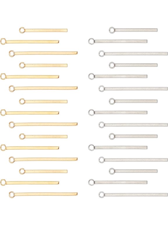 1box 1 Box 60Pcs 3 Sizes Gold Vertical Charms Stamping Blank Bar Charms Stainless Steel Metal Bar Charm Rectangle Tags for Jewelry Making Necklace Earrings