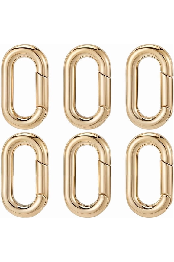 1box 1 Box 6Pcs Real 18K Gold Plated Spring Keyring Buckle Thin Spring Oval Rings Connector Snap Clip Hooks Carabiner Clasps for Jewelry Making Supplies DIY Keychain Lanyard Bags Purses Crafts