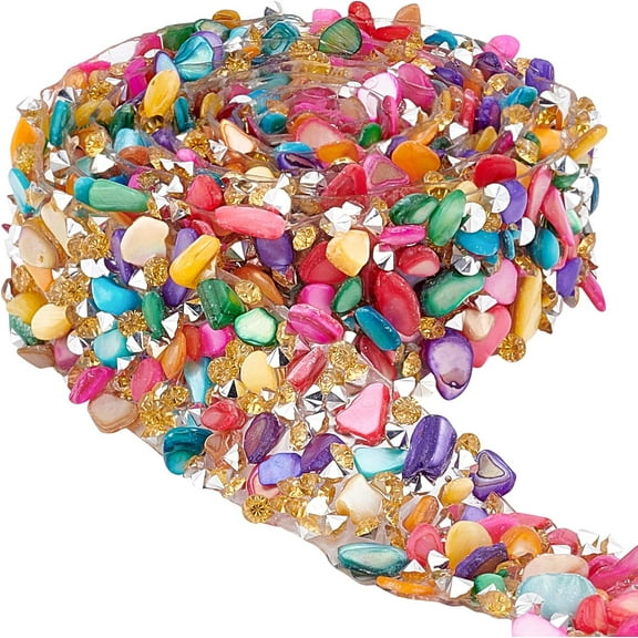 1box 1 Yard Rhinestone Ribbon Rainbow Mesh Wrap Roll Bling Strips Rhinestone Trim Roll Beaded Applique Iron On Applique Roll Wedding Cake Decor Sewing Crafts colorful 1 Yard 2mm