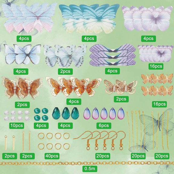 1box 1 box 10 Pairs Butterfly Wing Filigree Butterflies Earring Making Starter Kits Fabric Insect Wings Charm Faceted Glass Beads for Jewelry Making Kit Adult Women Craft
