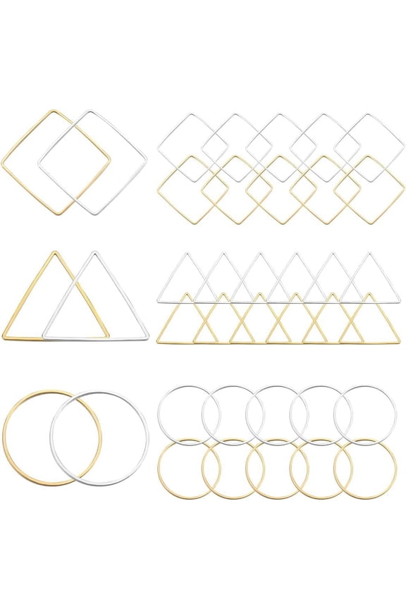 1box 1 box 120pcs Earring Hoop 3 Shapes Beaded Earring Making Hoop golden Silver Beading Earring Findings Hoops Square Triangle Open Bezel Frame for Earrings Jewelry Making Supplies