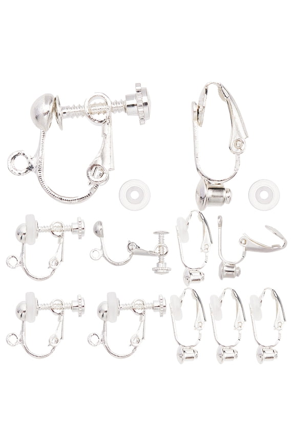 1box 1 box 16pcs 2 style Clip on Earrings Findings Earring Converters Silver Non Pierced Ears Brass Earring interchangeable findings for Jewelry Making Charms DIY Earring Crafting Supplies