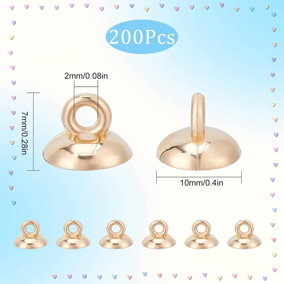 1box 1 box 200pcs Bail Cap Silver Bead Cap 10mm Cover Bead Caps with Loop End Cap Clasp Round Dangle Charm Connector for Jewelry Making Necklace Earrings Bracelet Adult Glass Balls Craft