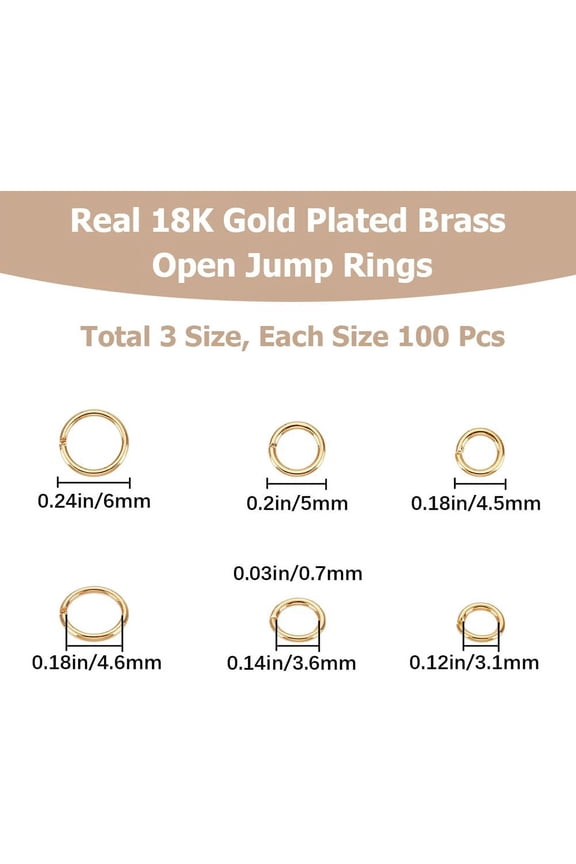 1box 1 box 300pcs 3 Size Open Jump Rings golden Brass Single Loop Small Circle Frames Key Chain Links Connector Rings for Bracelet Necklace Jewelry Making