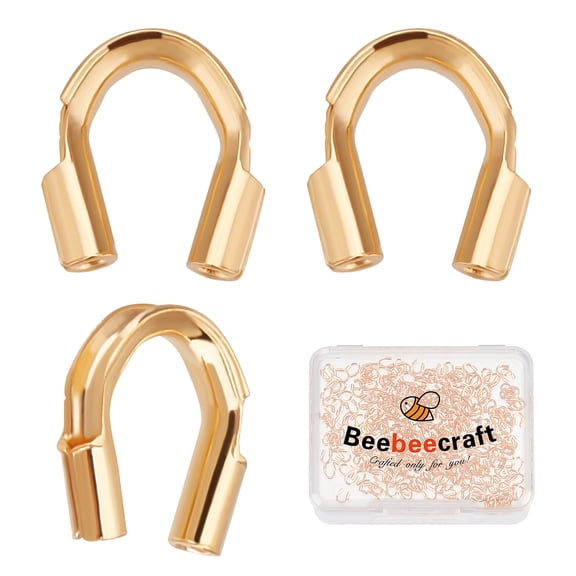 1box 1 box 300pcs Wire Guardian 18K golden Plated Brass U Shape Wire Guard Loops Thread Protector for Jewelry Making Earring Bracelet Necklaces(Hole: 0.6mm)