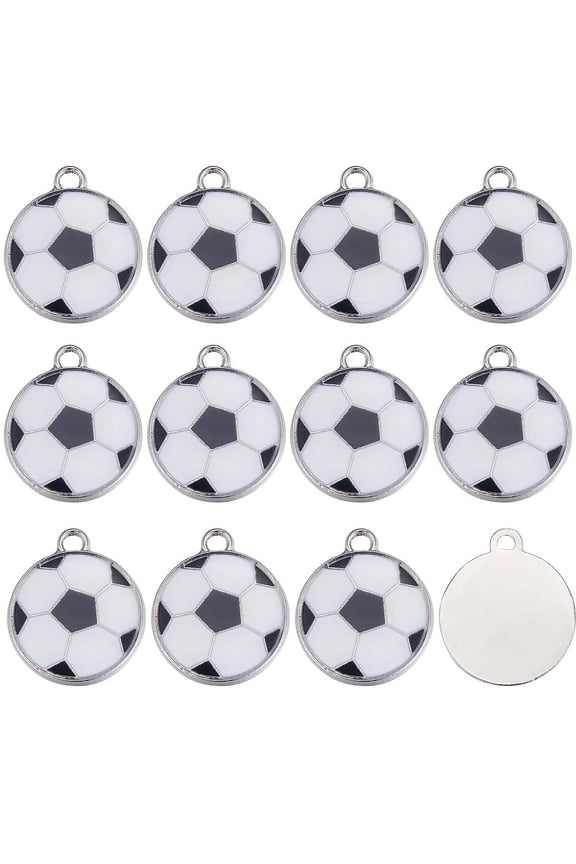 1box 1 box 30pcs Sport Charms Enamel Soccer Ball Charms Bulk Black White Flat Round Soccer Ball Sports Charm Silver Tone Charm for Jewelry Making Charm DIY Earrings Bracelets Craft Supplies