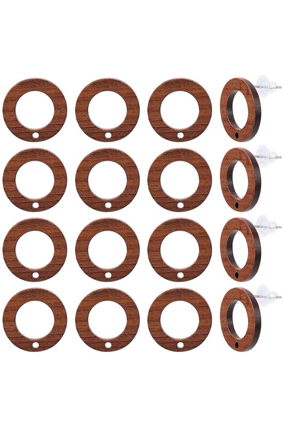 1box 1 box 30pcs Wooden Stud Earring Wood Earring Posts Earring Stud with Hole Natural Flat Round Blank 304 Stainless Steel Pin Ear Posts for Jewelry Making Women Adult DIY Dangle Earring Craft