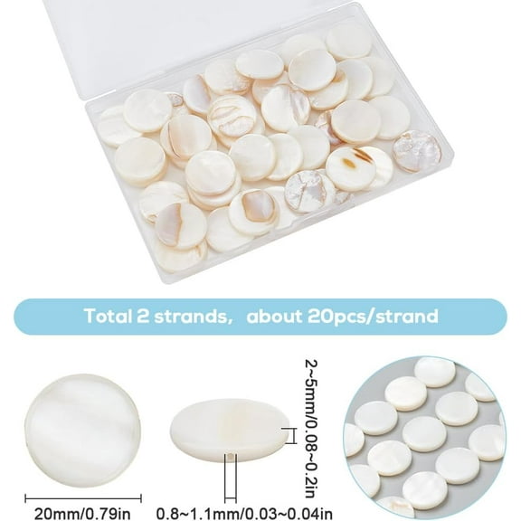 1box 1 box 40pcs 20mm Flat Shell Beads Mother of Pearl Hawaii style Round Freshwater Shells Coin Beads for Jewelry Making Necklace Bracelet Crafts Christmas Wedding Women Beginners