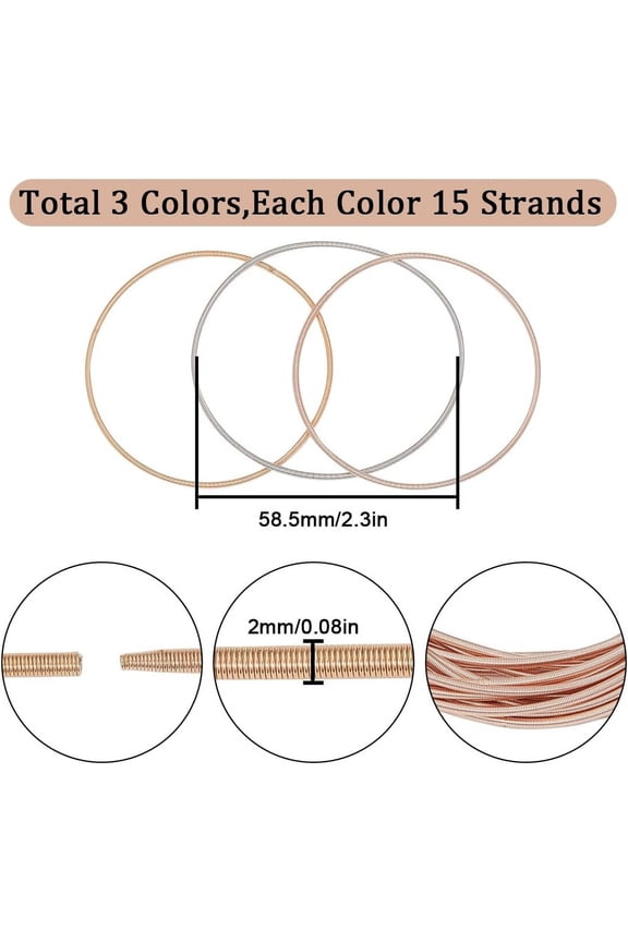 1box 1 box 45 Loops Guitar String Bracelets Screw Openable Memory Wire Thin String 2-1/4 inch Stackable Guitar String Bracelets Rose golden Steel Guitar String Bracelets for Women Art Crafts