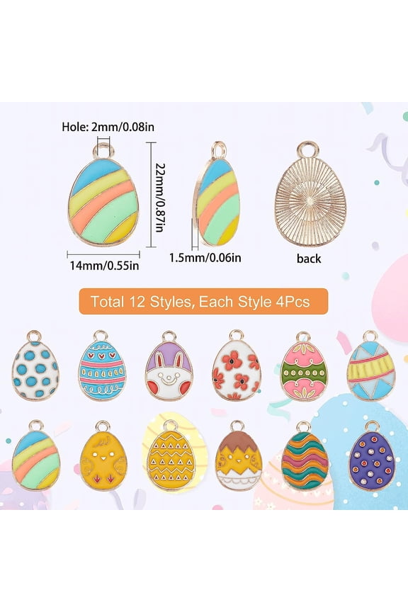 1box 1 box 48pcs 12 styles Easter Egg Easter Bulk Spring Flower Charm Enamel Rabbit Bunny Cartoon Animals Charm for Jewelry Making Bracelet Necklace Earring Women Crafts