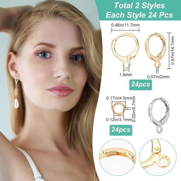 1box 1 box 48pcs Round Leverback Hooks golden Stainless Steel Lever Back Brass French Ear Wire Hoops with Open Loop for Man Women Styling Dangle Earring Findings(Golden&Silver)