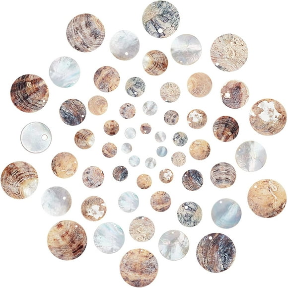 1box 1 box 60pcs Flat Round Seashells Mussel Shell Coin Drop Charm Beads 9mm/15mm/20mm/25mm/30mm/35mm Jewelry Making Supplies for Necklace Bracelet Earring Home Decoration
