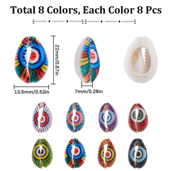 1box 1 box 64pcs Cowrie Shells Undrilled Colorful Seashells No Hole Sea Shell Beads Vase Fillers Summer Ocean Hawaii Beach Oval Shells for Braid Crafts Candle Filler Home Decoration