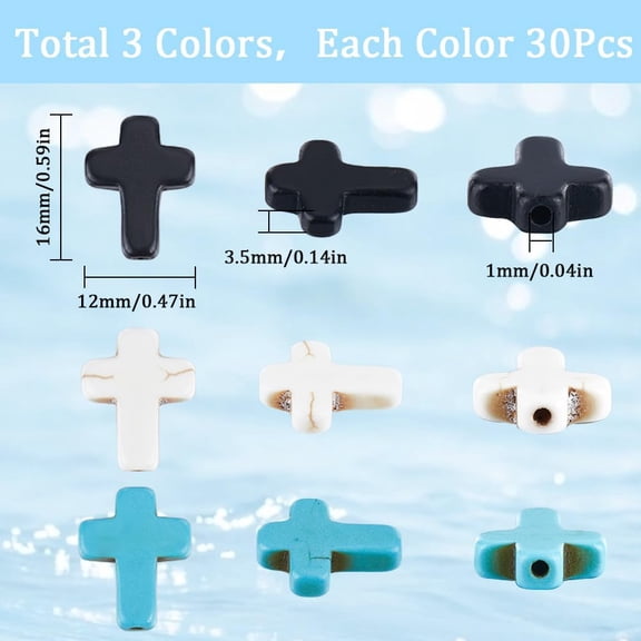 1box 1 box 90pcs Cross Beads Bulk Black White Blue Turquoise Pocket Crosses 16x12mm Mini Small Stone Cross Beads Easter Holiday Cross Loose Spacer Beads for Jewelry Making Beading Kits