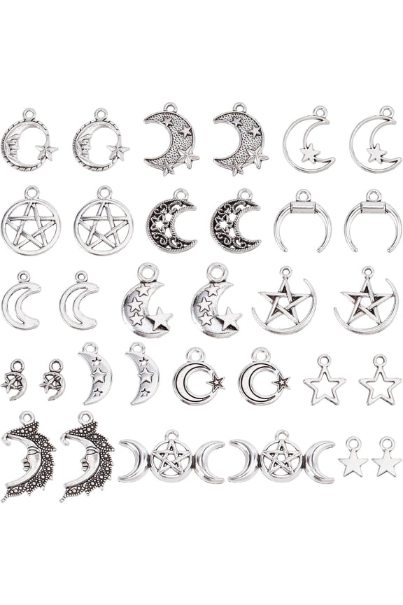 1box 1 box 96pcs 16 styles Star and Moon Star Bulk Space style Alloy Crescent Moons Charm for Jewelry Making Earring Necklace Bracelet Crafts Supplies