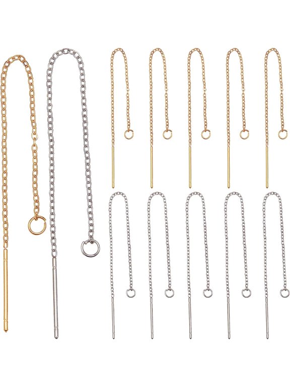 1box 1 box Ear Threads 90mm Silver Ear Thread Stainless Steel Earring Threader Long Chain Drop 0.8 pin with Loop Hypoallergenic Tassel Earrings for Jewelry Making Women Dangle Earrings Craft