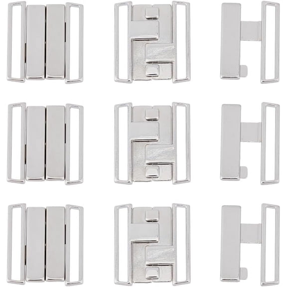 1box 10 Pairs Alloy Bikini Clips Bra Clasp Replacement Part Lingerie Front Closure Silver 28x25x2.5mm Inner Diameter: 25x3mm