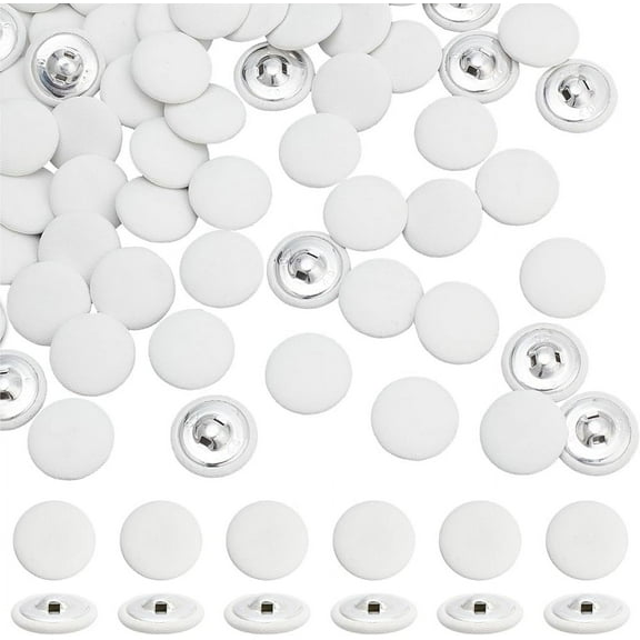 1box 100 Pcs Fabric Covered Button 0.98 Inch Cloth Shank Buttons Flat Round Buttons with Zinc Alloy Finding Sewing Button for Overcoat Garment Accessories DIY Project Hole: 3x2mm White