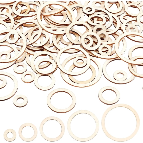 1box 100 pcs Wood Rings 5 Size Unfinished Wooden Circles Ornaments Blank Wooden Slices Linking Ring Pendants for Earring Making Home Decor 10/20/30/40/50mm